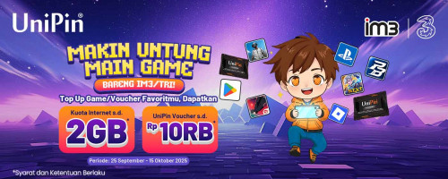 Double Kejutan! Bonus Kuota 2GB + UniPin Voucher Rp10.000 dengan Pulsa IM3/Tri!